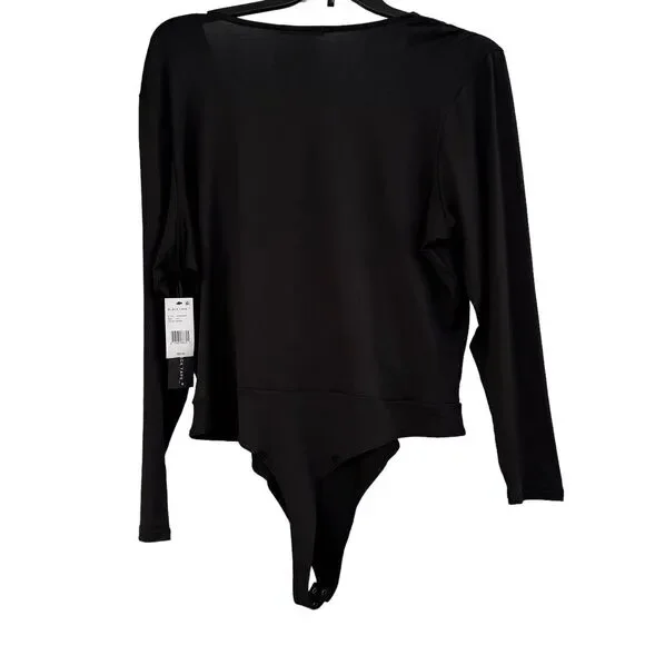 Black Tape 3X-Large Bodysuit Long Sleeves Surplice V-Neck Stretch Black New - Picture 3 of 7